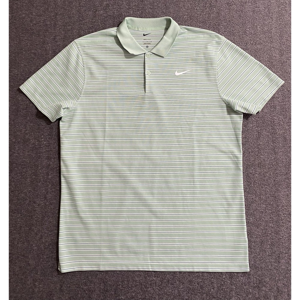 Nike Golf Polo Dri-Fit Men's Green Striped Short Sleeve Size L